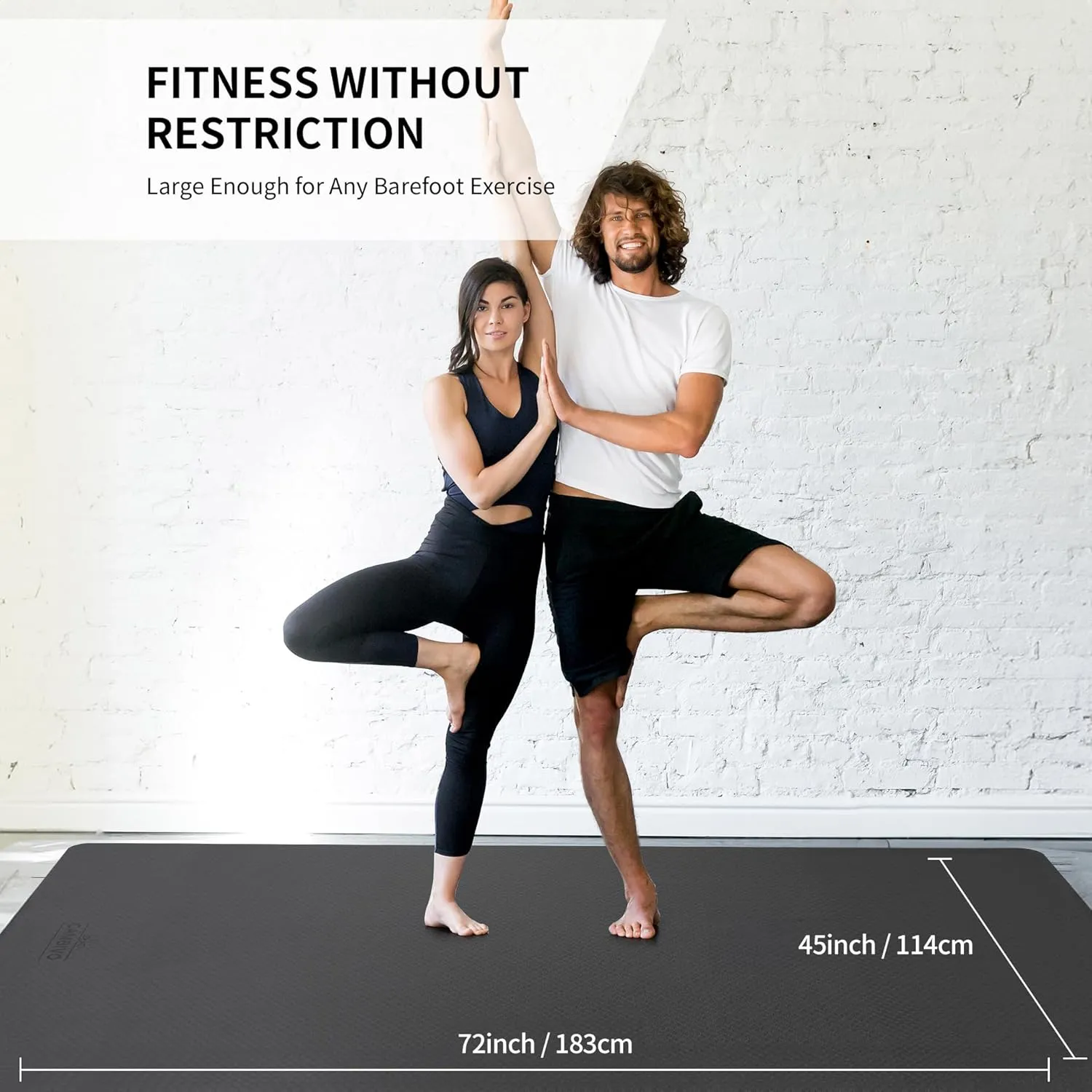 CAMBIVO Large Yoga Mat (6'x 4'), Extra Wide Workout Mat for Men and Women, Yoga Mat Thick 1/3 &1/4 Exercise Mats for Home Workout, Yoga, Pilates (Black,1/4 inch)