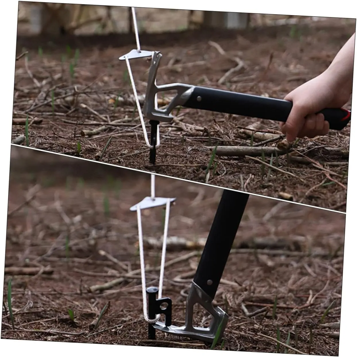 Camp Stake Outdoor Kit Rope Tool Tarp Inflatable Adjustable Portable Tent Peg Titanium Hammer Campsite Axe Screw Hammock Poles Tents Fly Nail Puller Aluminum Alloy Black