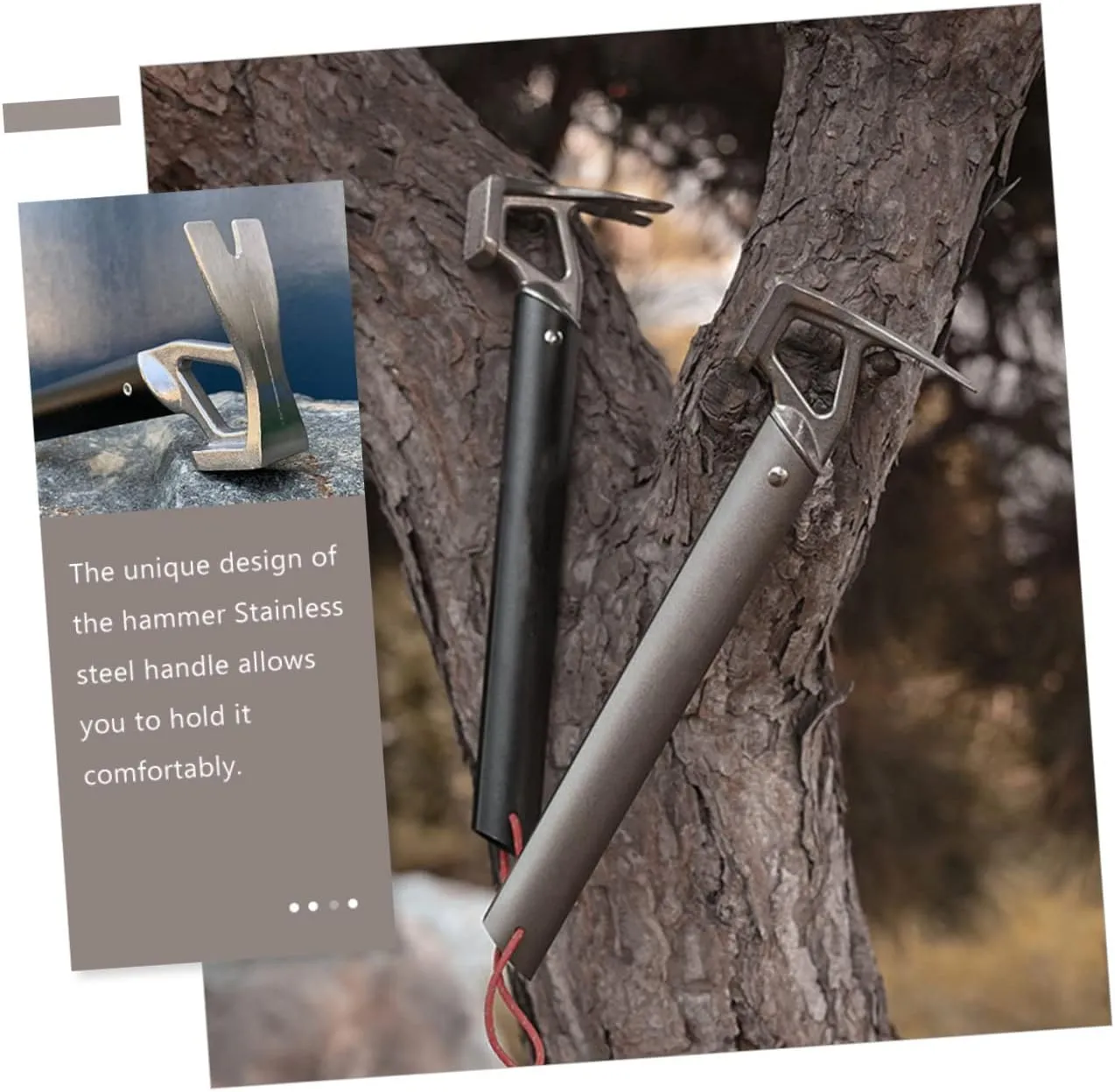 Camp Stake Outdoor Kit Rope Tool Tarp Inflatable Adjustable Portable Tent Peg Titanium Hammer Campsite Axe Screw Hammock Poles Tents Fly Nail Puller Aluminum Alloy Black