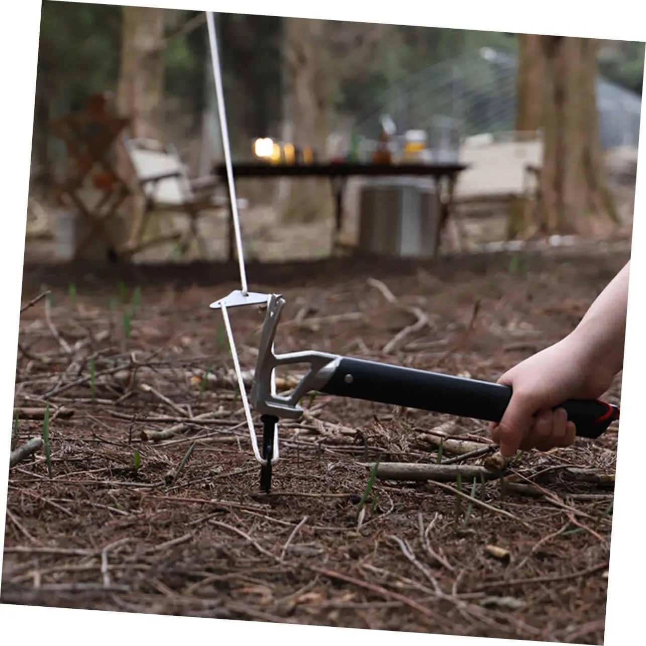 Camp Stake Outdoor Kit Rope Tool Tarp Inflatable Adjustable Portable Tent Peg Titanium Hammer Campsite Axe Screw Hammock Poles Tents Fly Nail Puller Aluminum Alloy Black