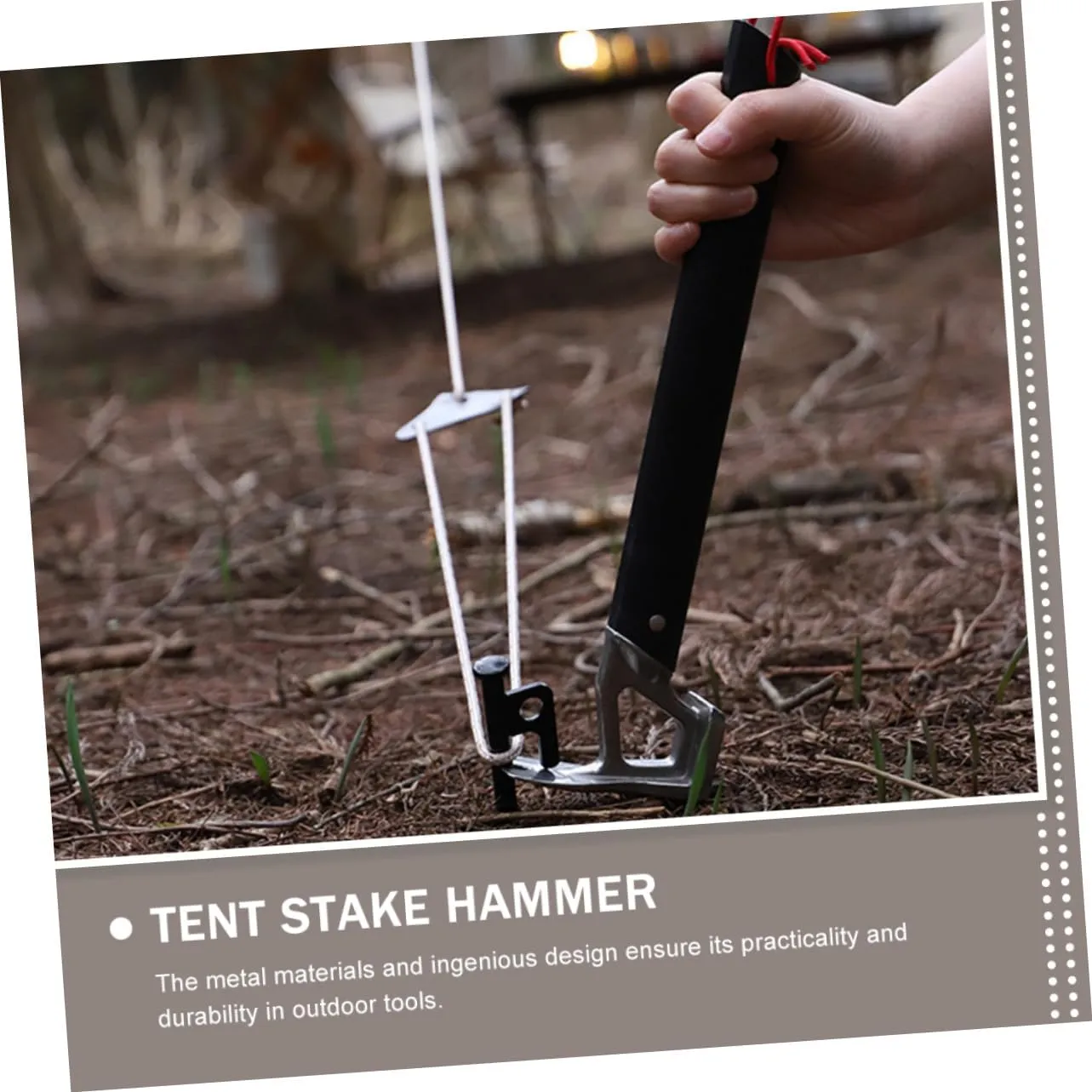 Camp Stake Outdoor Kit Rope Tool Tarp Inflatable Adjustable Portable Tent Peg Titanium Hammer Campsite Axe Screw Hammock Poles Tents Fly Nail Puller Aluminum Alloy Black