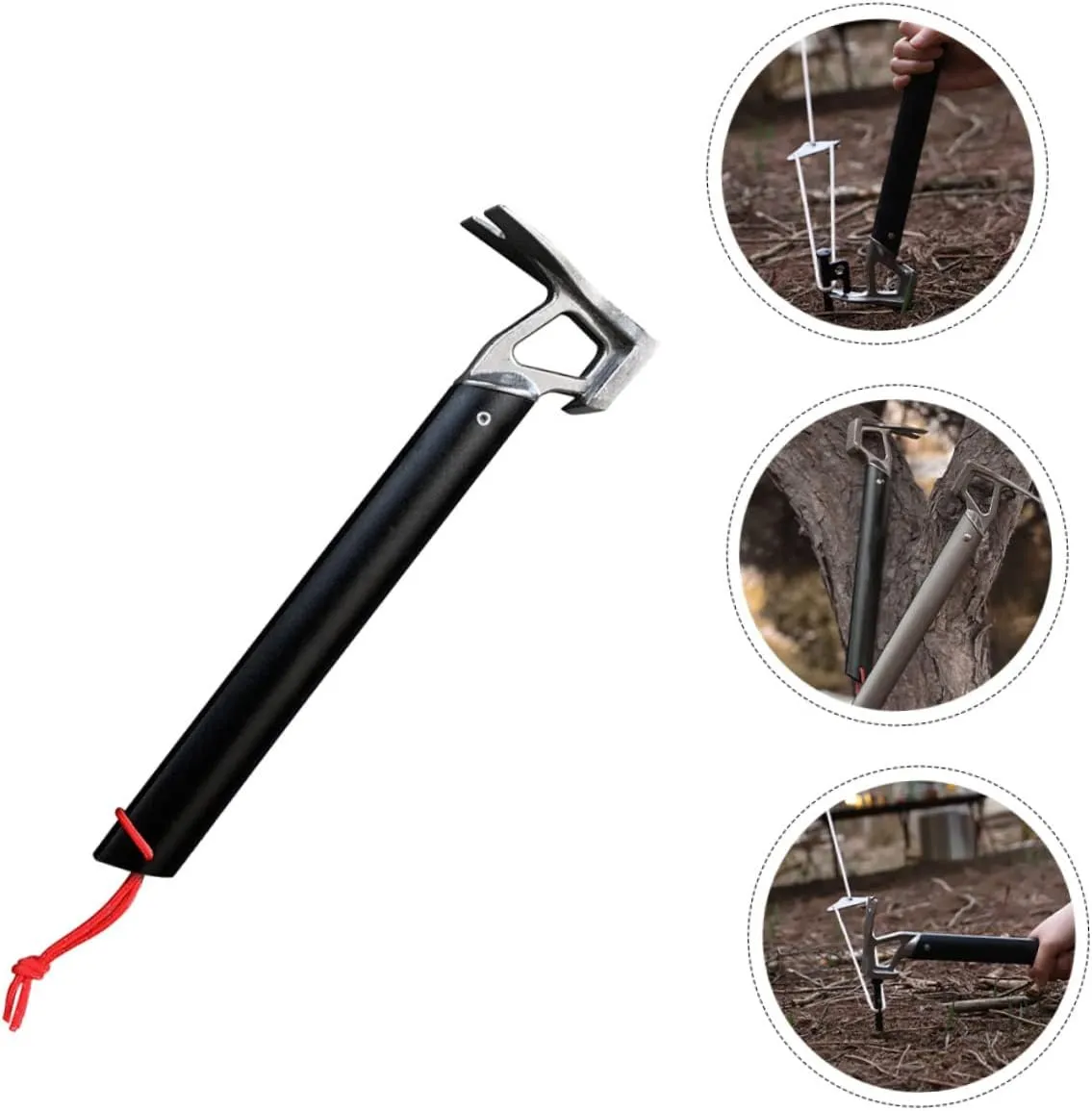 Camp Stake Outdoor Kit Rope Tool Tarp Inflatable Adjustable Portable Tent Peg Titanium Hammer Campsite Axe Screw Hammock Poles Tents Fly Nail Puller Aluminum Alloy Black