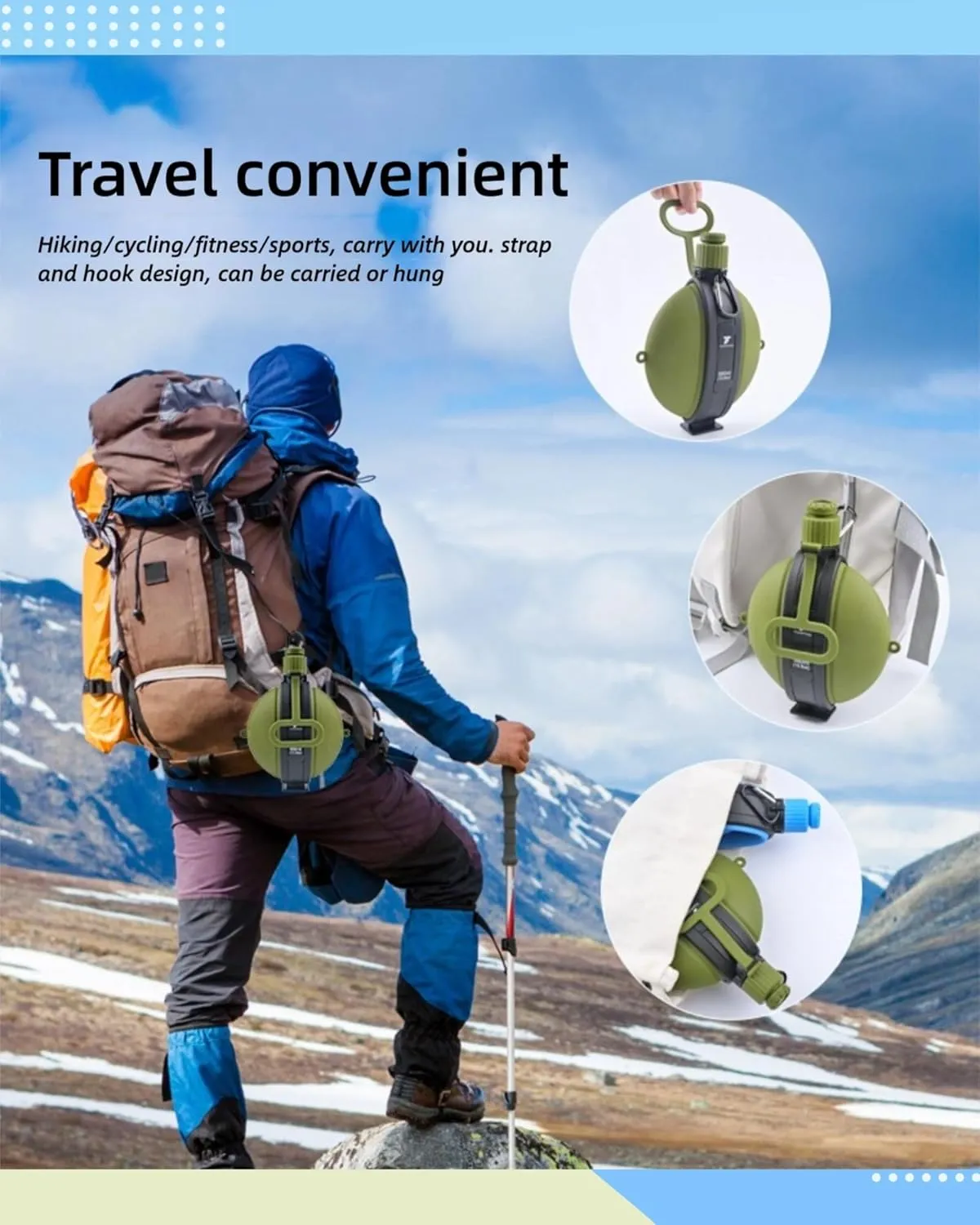 Camping Collapsible Water Bottle | Portable Compass Silicone Hydration Flask 580ml (Camouflage Green)