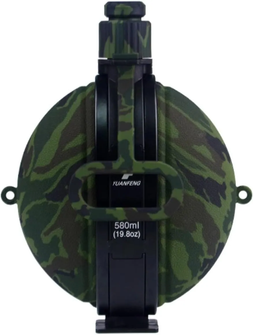 Camping Collapsible Water Bottle | Portable Compass Silicone Hydration Flask 580ml (Camouflage Green)