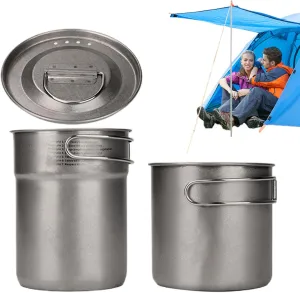 Camping Cookware Pot - 2X Camping Cooking Pot in Stainless Steel - Outside Survival Equipment, Portable Meal Prep Tool for Yard, Backpacking, Hiking, Mountaineering