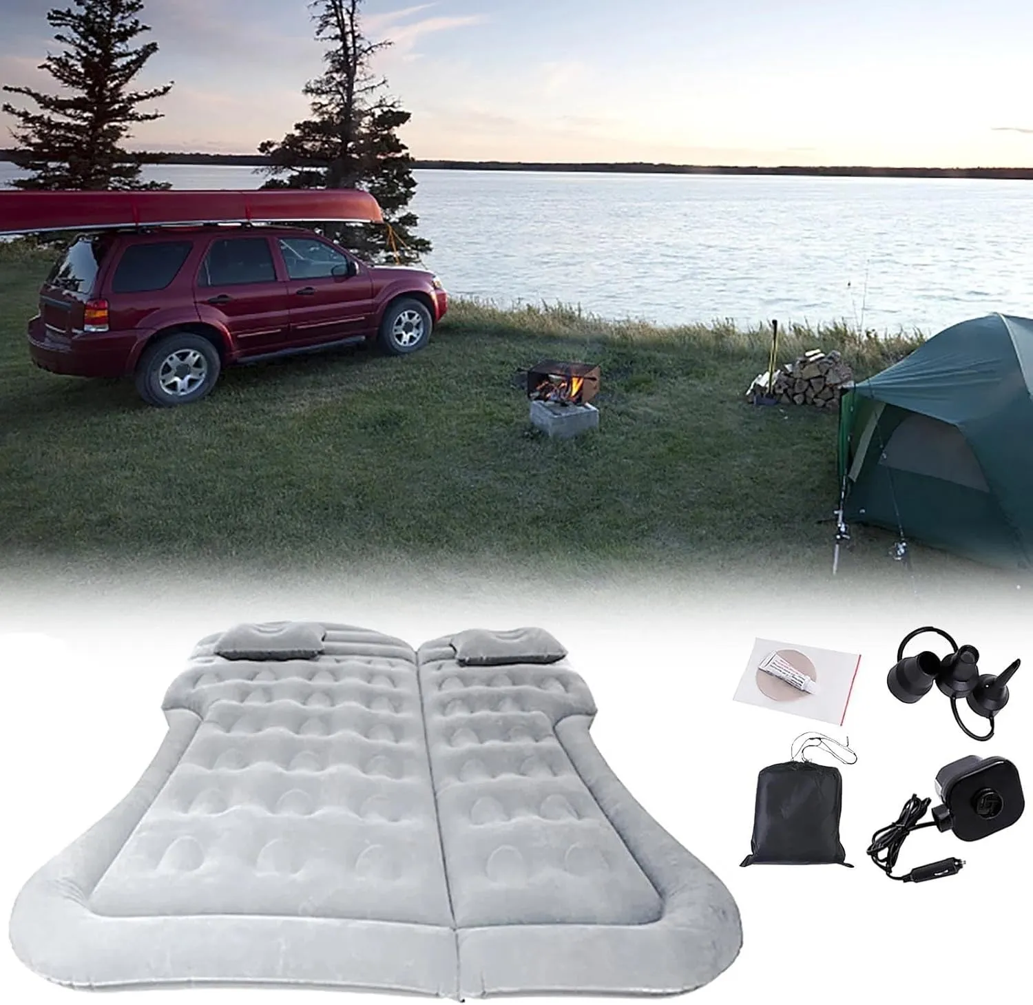Camping Inflatable Mattress, Car SUV Air Mattress, Automatic Inflatable Bed 175x130cm, Multifunctional Car Sleeping Mat, Travel Camping Dual-Purpose Bed (1 UK)