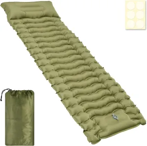 Camping Sleeping Pad, Inflatable Sleeping Mat with Storage Bag, Portable Camping Mat with Pillow Built-in Foot Pump, Double Sleeping Pad for Traveling Outside(Green,Single Person)