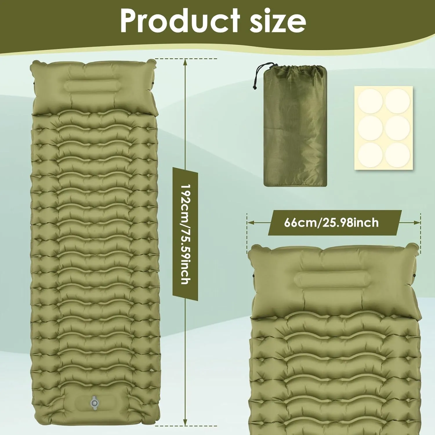 Camping Sleeping Pad, Inflatable Sleeping Mat with Storage Bag, Portable Camping Mat with Pillow Built-in Foot Pump, Double Sleeping Pad for Traveling Outside(Green,Single Person)