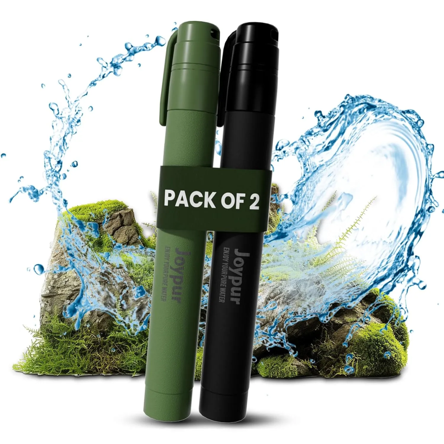 Camping Water Filtration Straw,Personal Water Filter Survival for Backup Filtration,Hiking,Travel - Emergency Portable Gear (2PCS,Green Black)