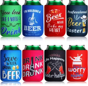 Can Cooler Sleeve for Beer Funny Quotes Insulated Neoprene Drink Cooler Sleeves Collapsible Drink Holder for Beverages Wine Cans Bottles BBQs Party Favors(40 Pcs,4.9 x 3.7 Inch)