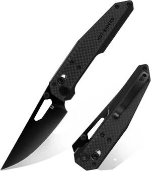 Carbon Fiber Pocket Knife 3.6" with reverse flick14C28N Steel Blade, EDC Folding Knife, Crossbar Axis Lock, Hunting Folder with Deep Carry Pocket Clip for Camping Survival Hiking Outdoor gift