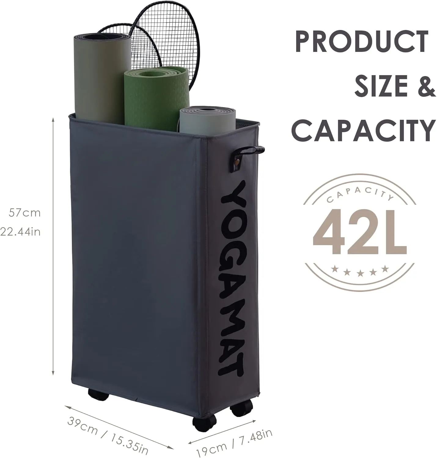 Caroeas Yoga Mat Storage Rack, Yoga Mat Holder Accessories, Home Gym Equipment Storage Yoga Mats, Women Men Workout Equipment Organization with Wheels