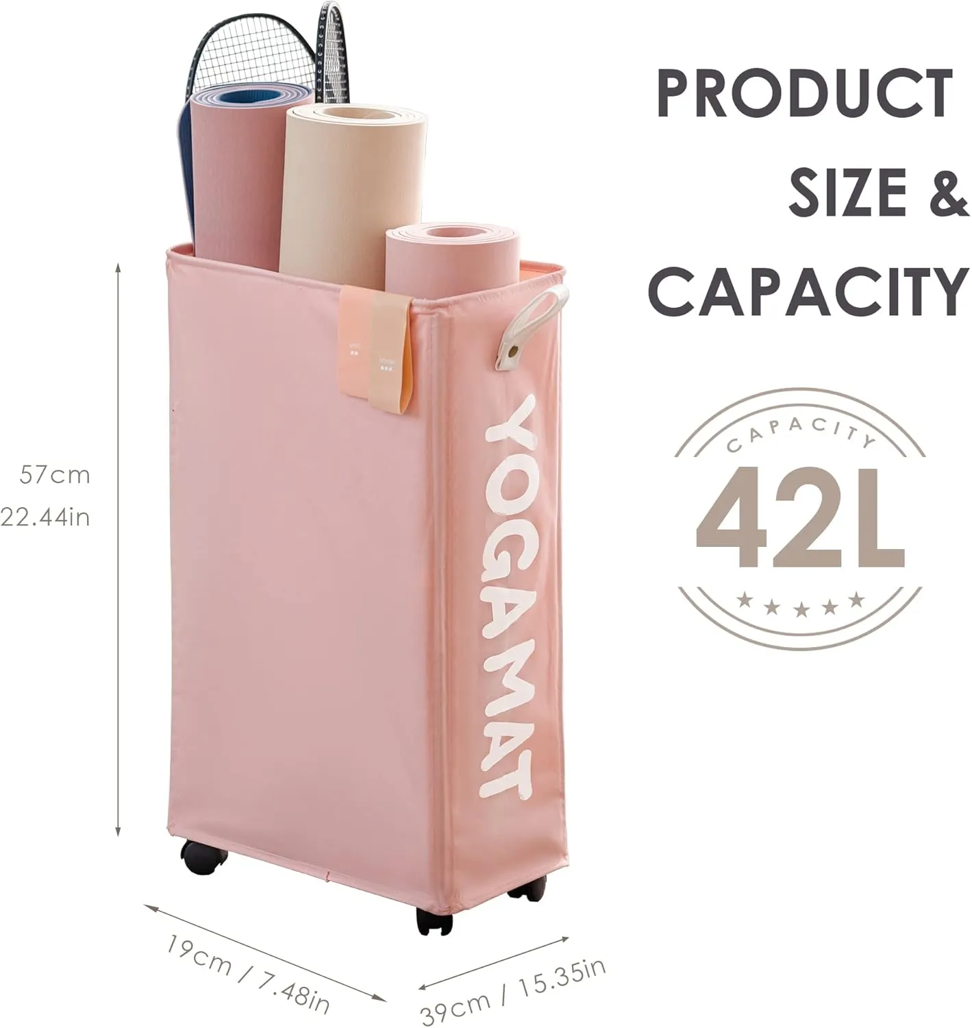 Caroeas Yoga Mat Storage Rack, Yoga Mat Holder Accessories, Home Gym Equipment Storage Yoga Mats, Women Men Workout Equipment Organization with Wheels