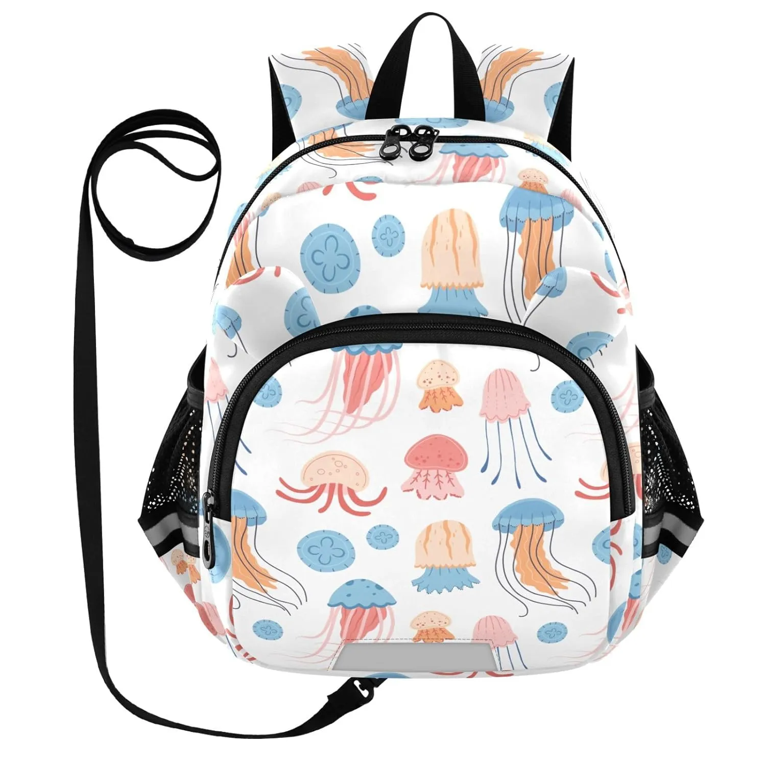 Cartoon Jellyfish White Toddler Harness Backpack for Boys Girls 3-6 Years Kids Backpack with Anti Lost Safety Leash Baby Travel Bag for Travel Preschool Walking