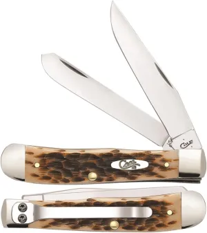Case WR XX Pocket Knife Amber Bone Trapper Peachseed Jig W/Clip Item #6540 - (6254C SS) - Length Closed: 4 1/8 Inches