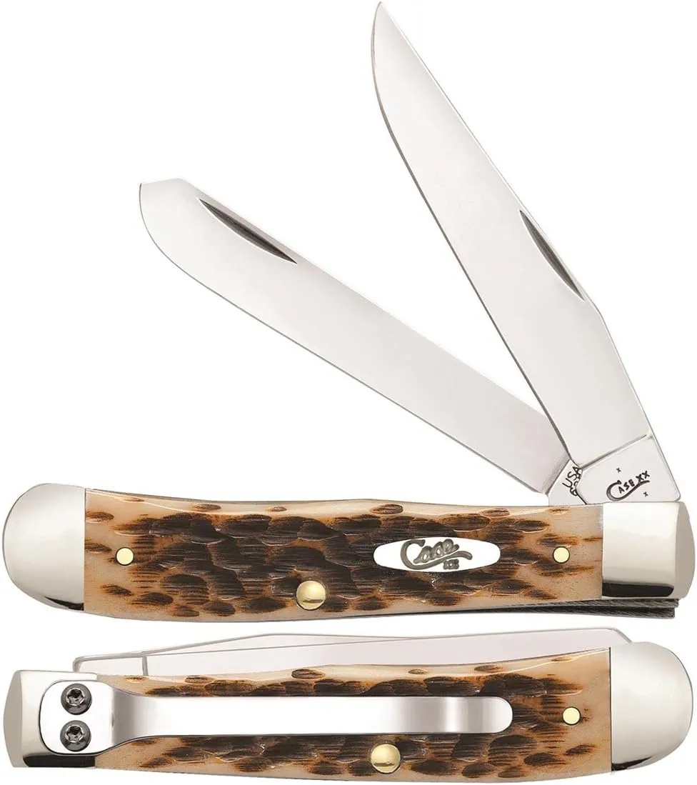 Case WR XX Pocket Knife Amber Bone Trapper Peachseed Jig W/Clip Item #6540 - (6254C SS) - Length Closed: 4 1/8 Inches