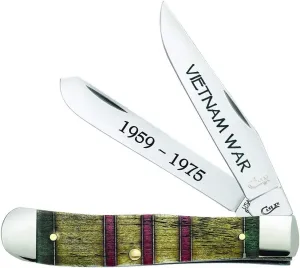 Case WR XX Pocket Knife Vietnam War Trapper Gift Set - Natural Bone W/Grn/Yellow/Red Item #22040 - (6254 SS) - Length Closed: 4 1/8 Inches