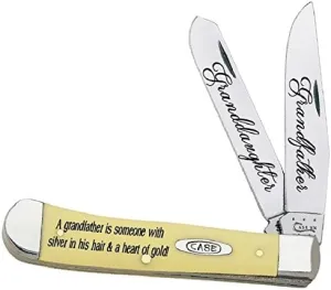Case XX Knives Grandfather and Granddaughter Smooth Yellow Delrin Trapper Stainless Pocket Knife CAT-GFGD/Y