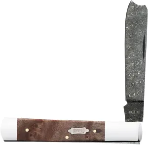 Case XX Pocket Knife RAZOR - NATURAL MAPLE BURL WOOD LADDER DAMASCUS Item #15092-71005RAZ DAM - Length Closed: 3 7/8Inches