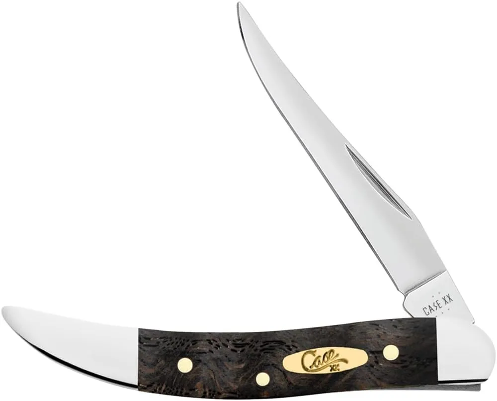 Case XX Pocket Knife SMALL TEXAS TOOTHPICK - SMOOTH BLACK CURLY OAK WOOD Item #14009-710096 SS - Length Closed: 3Inches