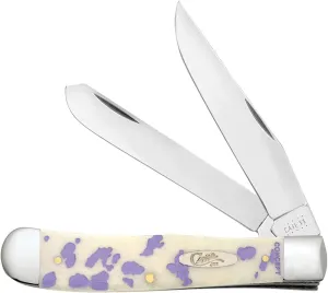 Case XX Pocket Knife TRAPPER - NATURAL BONE PURPLE COW PRINT Item #144521-6254 SS - Length Closed: 4 1/8Inches