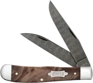Case XX Pocket Knife TRAPPER - NATURAL MAPLE BURL WOOD LADDER DAMASCUS Item #15090-7254W DAM - Length Closed: 4 1/8Inches