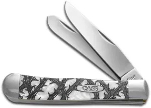 CASE XX White Pearl Corelon Rose Thorn Trapper 1/500 Stainless Pocket Knife Knives