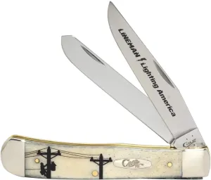 Case XX WR POCKET KNIFE, AMERICAN LINEMAN NATURAL BONE TRAPPER - SECOND EDITION, 4 1/8 INCHES CLOSED, ITEM #9144560