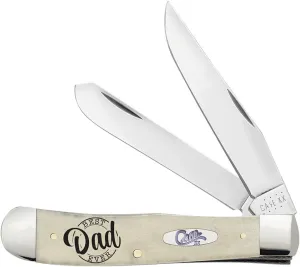 Case XX WR POCKET KNIFE, BEST DAD EVER SMOOTH NATURAL BONE TRAPPER, 4 1/8 INCHES CLOSED, ITEM #144508
