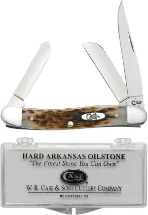 Case XX WR Pocket Knife Medium Stockman, Amber Bone Handle, Carbon Steel Blades, Length Closed: 3 5/8 Inches W/Sharpening Stone