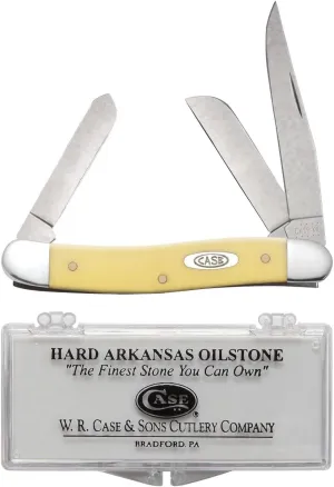 Case XX WR Pocket Knife Medium Stockman, Yellow Synthetic Handle, Carbon Steel Blades, Length Closed: 3 5/8 Inches W/Sharpening Stone