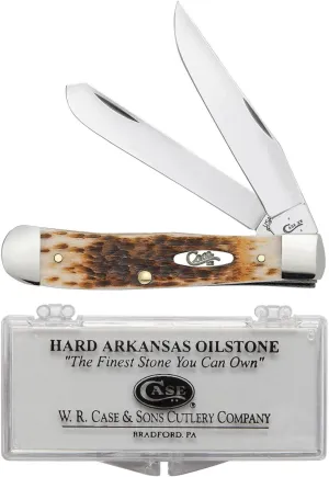 Case XX WR Pocket Knife Trapper With Genuine Bone Handle, Carbon Steel CV Blade(s), Length Closed: 4 1/8 Inches (Amber Bone W/Sharpening Stone)