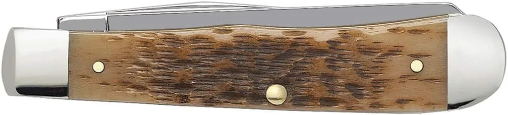 Case XX WR Pocket Knife Trapper With Genuine Bone Handle, Carbon Steel CV Blade(s), Length Closed: 4 1/8 Inches (Amber Bone W/Sharpening Stone)