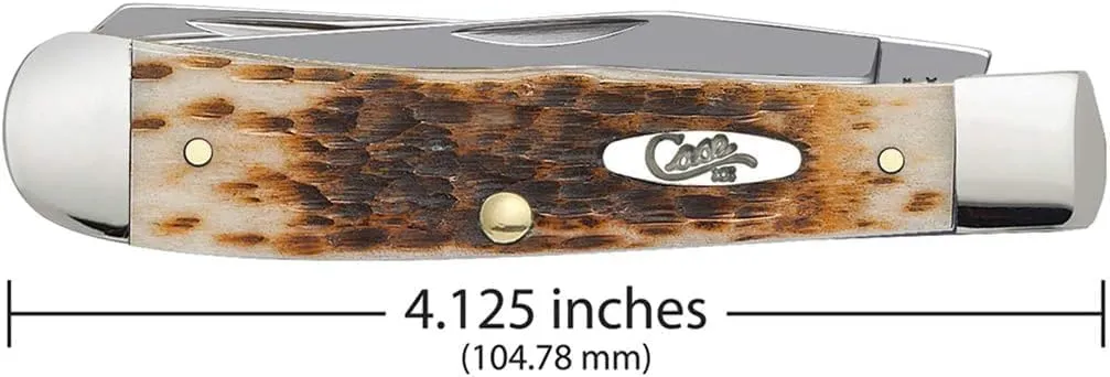 Case XX WR Pocket Knife Trapper With Genuine Bone Handle, Carbon Steel CV Blade(s), Length Closed: 4 1/8 Inches (Amber Bone W/Sharpening Stone)