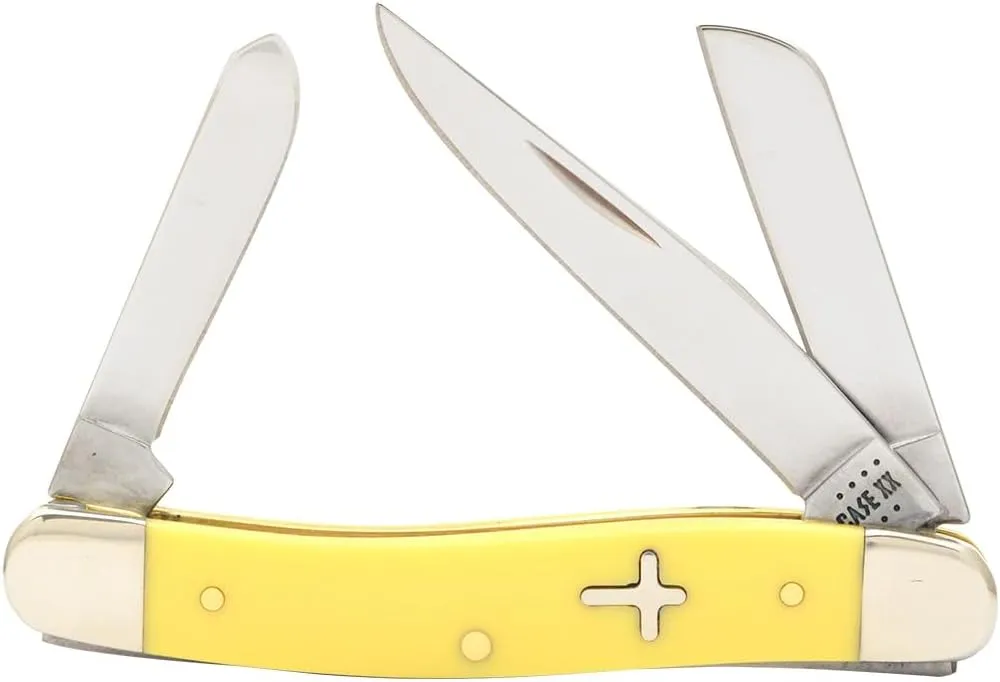 Case XX WR POCKET KNIFE, YELLOW SYNTHETIC CROSS SHIELD MEDIUM STOCKMAN, 3 5/8 INCHES CLOSED, ITEM #22941
