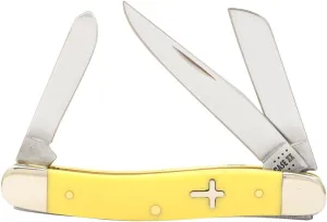 Case XX WR POCKET KNIFE, YELLOW SYNTHETIC CROSS SHIELD MEDIUM STOCKMAN, 3 5/8 INCHES CLOSED, ITEM #22941