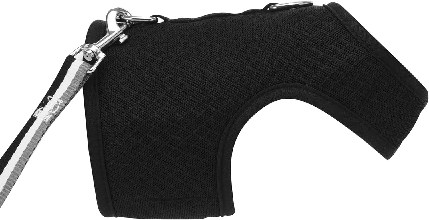 Cat Harness and Leash for Walking Escape Proof Breathable Mesh Fabric, Solid Black, Medium, Adjustable Cat Walking Jackets, Padded Stylish Cat Vest