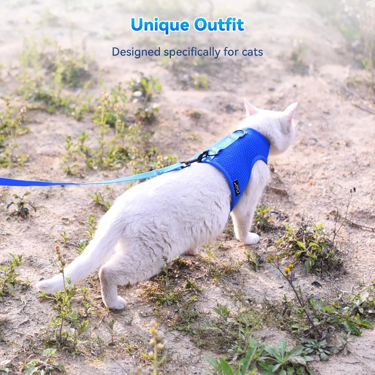 Cat Harness and Leash for Walking Escape Proof Breathable Mesh Fabric, Solid Blue, Extra Large, Adjustable Cat Walking Jackets, Padded Stylish Cat Vest