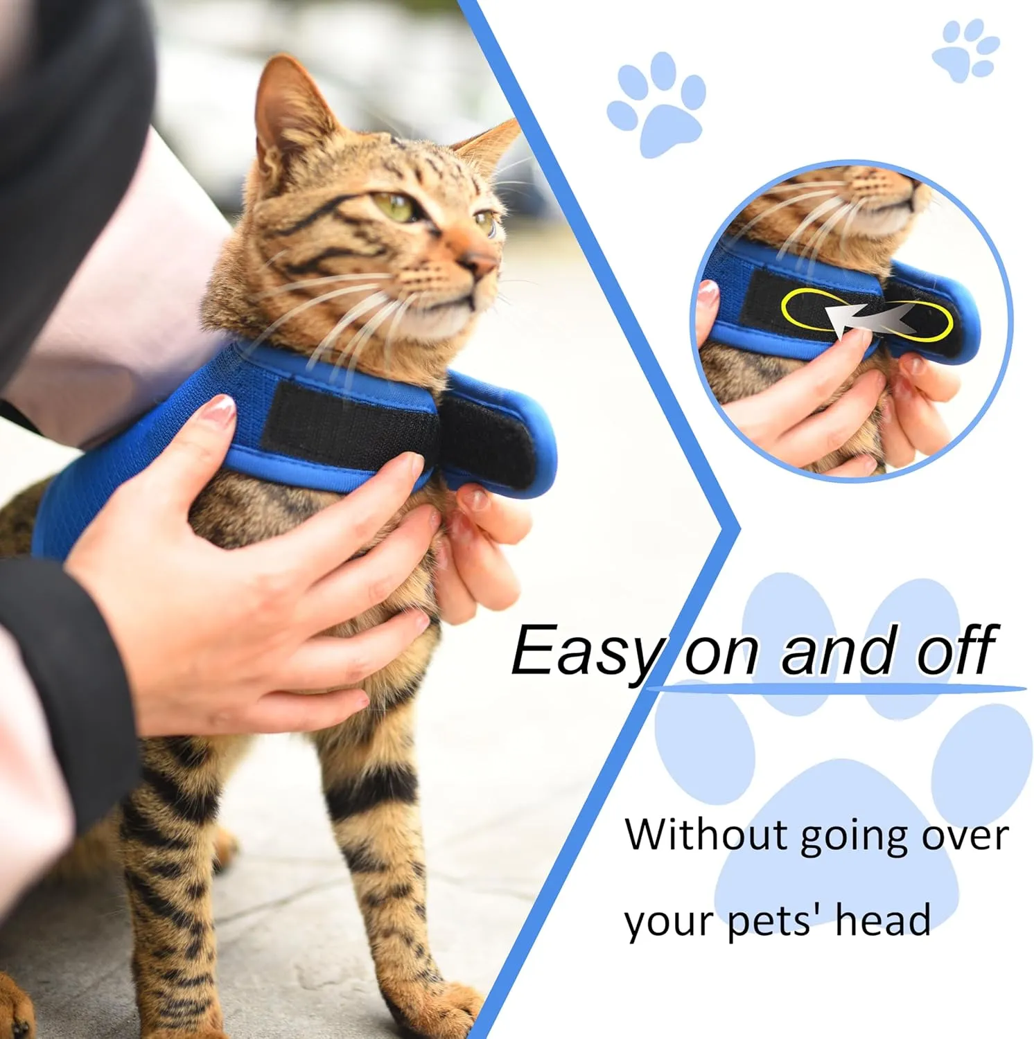 Cat Harness and Leash for Walking Escape Proof Breathable Mesh Fabric, Solid Blue, Extra Large, Adjustable Cat Walking Jackets, Padded Stylish Cat Vest