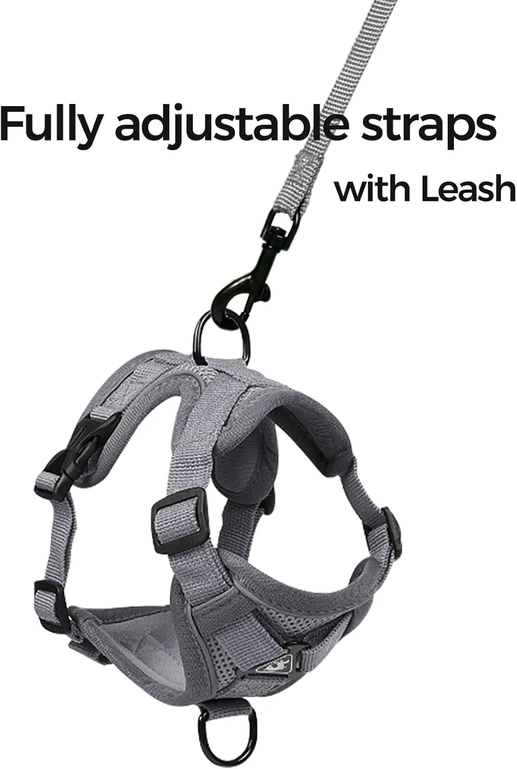 Cat Harness and Leash Set Escape Proof Tactical Large Kitten Harness Emotional Support Cat Vest, Grey, L
