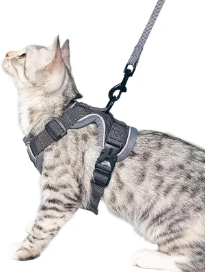 Cat Harness and Leash Set Escape Proof Tactical Large Kitten Harness Emotional Support Cat Vest, Grey, L