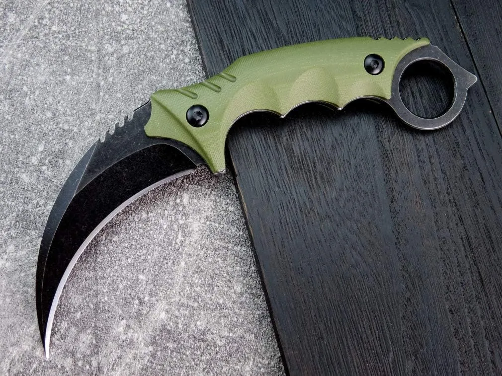Ccanku C1111 Fixed Blade Knife D2 Steel Blade G10 Handle for Outdoor Survival EDC Tool Knife with Kydex Sheath (Army green)