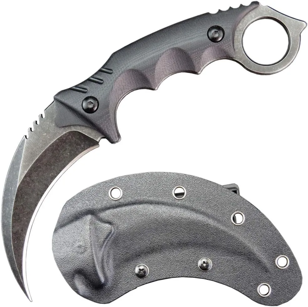 Ccanku C1111 Fixed Blade Knife D2 Steel Blade G10 Handle for Outdoor Survival EDC Tool Knife with Kydex Sheath(Black)