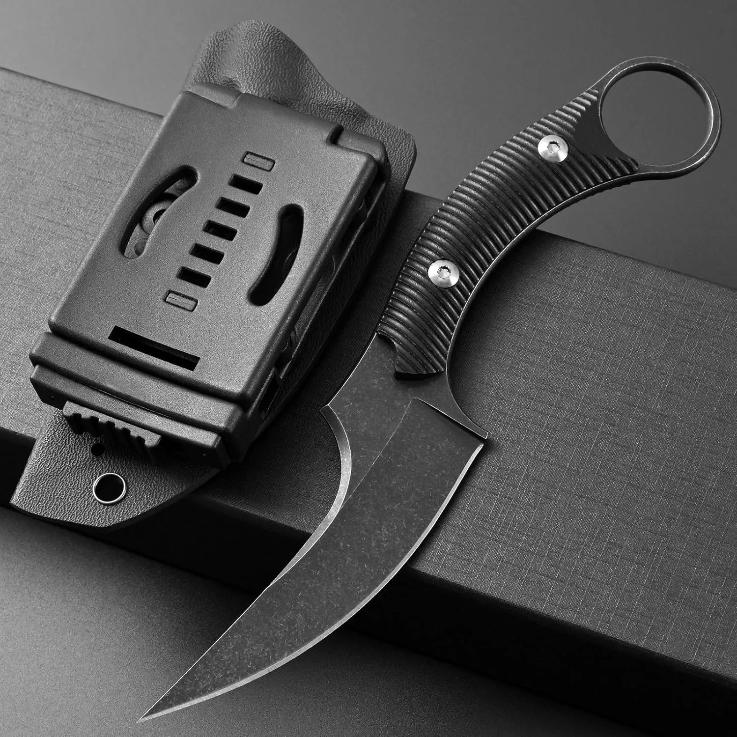 Ccanku C1490 Fixed Blade Knives 8 Inch Claw Knife D2 Blade Steel & G10 Handle Outdoor EDC Knife Suitable for Outdoor, Survival, Bushcraft with K Sheath(Black)