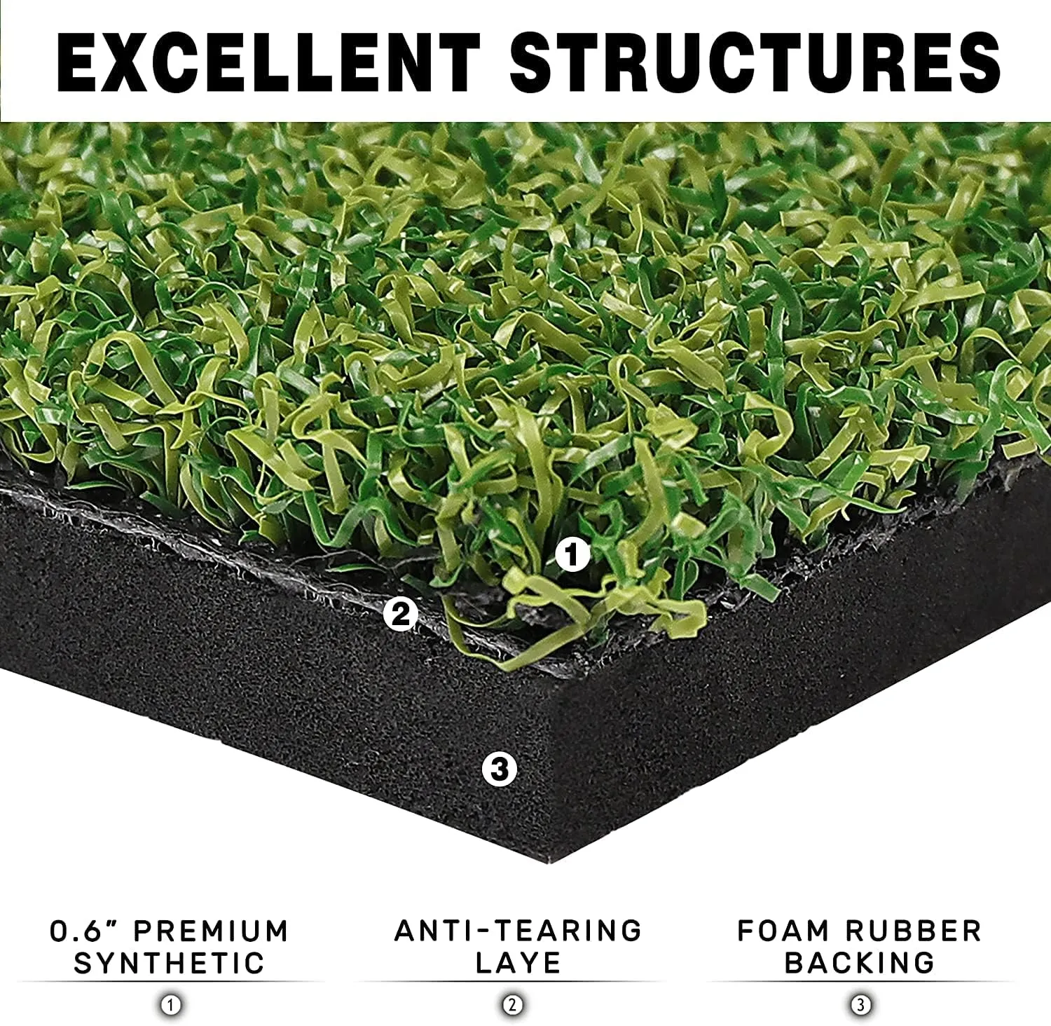 CHAMPKEY PRO Golf Hitting Mats | Premium Turf with Rubber Foam Padding Golf Mats | Come with 2 Alignment Sticks and 4 Rubber Tees