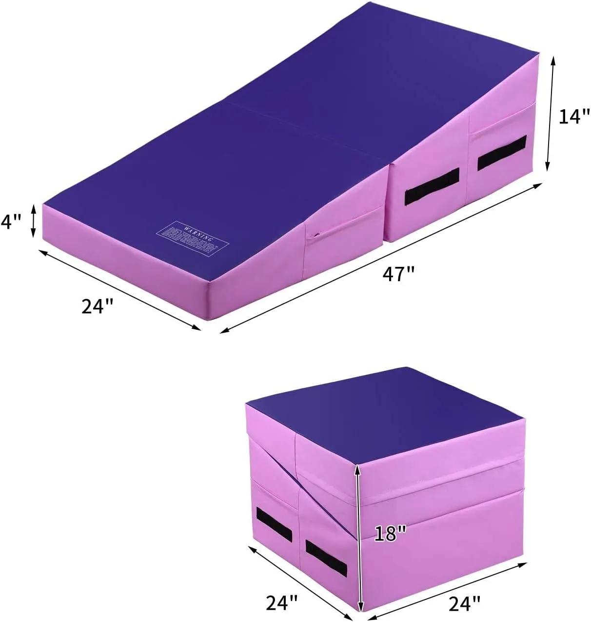 Cheese Mat Incline Wedge Mat,Wedge Gymnastics Tumbling Mat, 47''x24''x14''/59"x30"x14" Gymnastics Ramp Cheese Slope Mat Skill Shape Tumbling Mat Gym Fitness (Purple&Pink-55''x27.5''x14'')