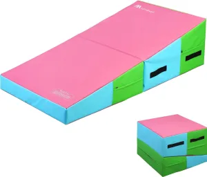 Cheese Mat Incline Wedge Mat,Wedge Gymnastics Tumbling Mat, 47''x24''x14''/59"x30"x14" Gymnastics Ramp Cheese Slope Mat Skill Shape Tumbling Mat Gym Fitness (Purple&Pink-55''x27.5''x14'')