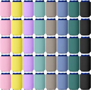 CHENGU 80 Pieces Can Coolers Soft Insulated Soda Cover Coolies Blank Can Covers Collapsible Can Cooler Sleeves Plain Can Sleeves for Soda Beverage DIY Customizable Weddings Party (Multi Color)