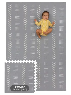 Childlike Behavior Baby Play Mat - 72x48-Inch Tummy Time Mat - 6-Piece Interlocking Foam Floor Tiles for Toddlers - Soft Waterproof for Floor Play and Crawling - Grey