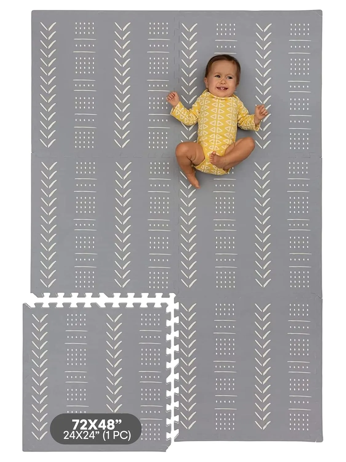 Childlike Behavior Baby Play Mat - 72x48-Inch Tummy Time Mat - 6-Piece Interlocking Foam Floor Tiles for Toddlers - Soft Waterproof for Floor Play and Crawling - Grey